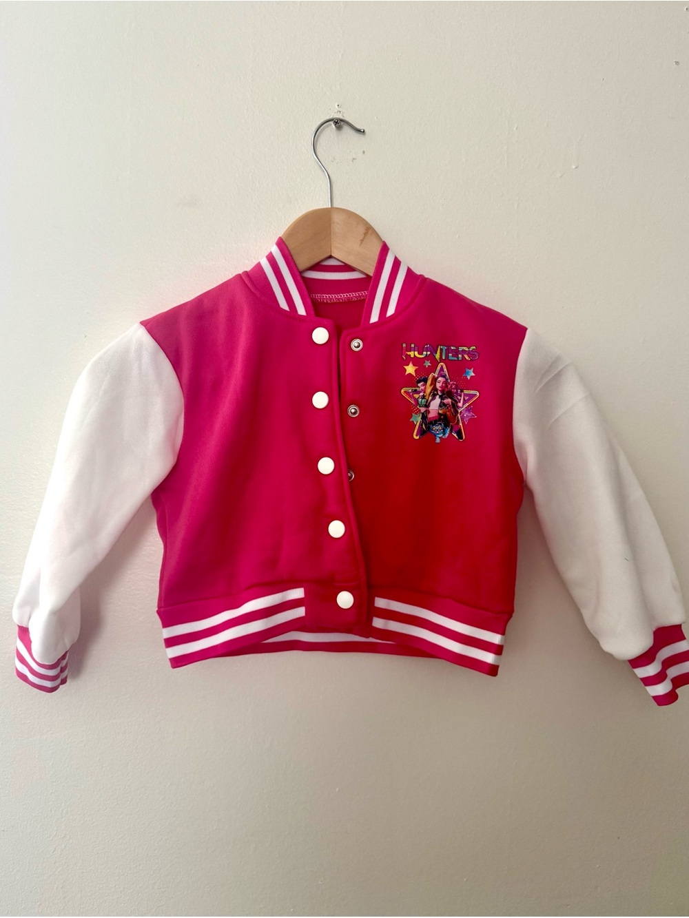 Girls KPop DemonPink and White Varsity Style Jacket NWT